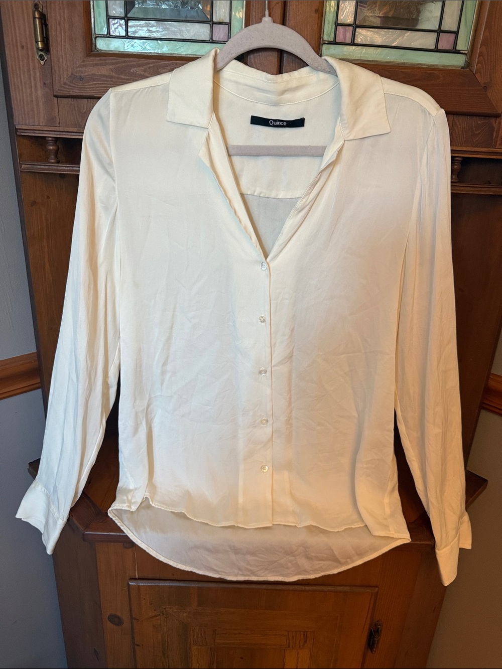 Quince Cream Button-Down Long Sleeve Blouse